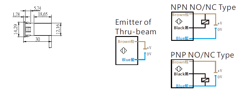 Dimension / Wiring Dagram โฟโต้สวิตช์แบบทรงสี่เหลี่ยม รุ่น XC-SP3M Series