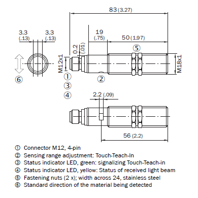 Dimensional Drawing โฟโต้สวิตช์แบบทรงสี่เหลี่ยม รุ่น V18V