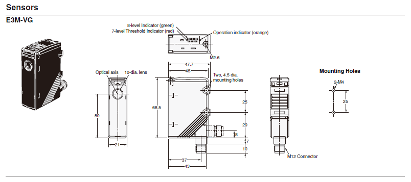 Dimensions โฟโต้สวิตช์แบบทรงสี่เหลี่ยม รุ่น E3M Dimensions โฟโต้สวิตช์แบบทรงสี่เหลี่ยม รุ่น E3M