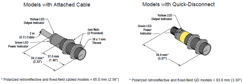 EZ-BEAM M18 Series Dimensions