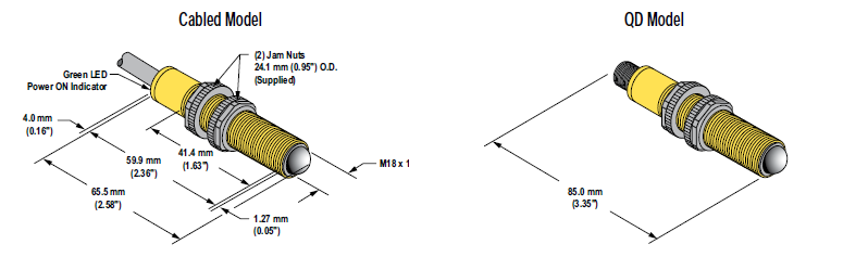 Dimensions โฟโต้สวิตช์แบบทรงสี่เหลี่ยม รุ่น S18